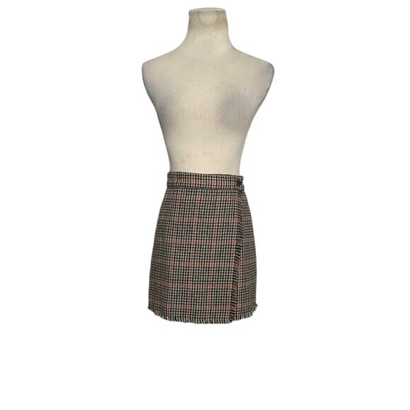 Urban Outfitters orange black houndstooth wrap mini skirt size Small - Picture 6 of 14